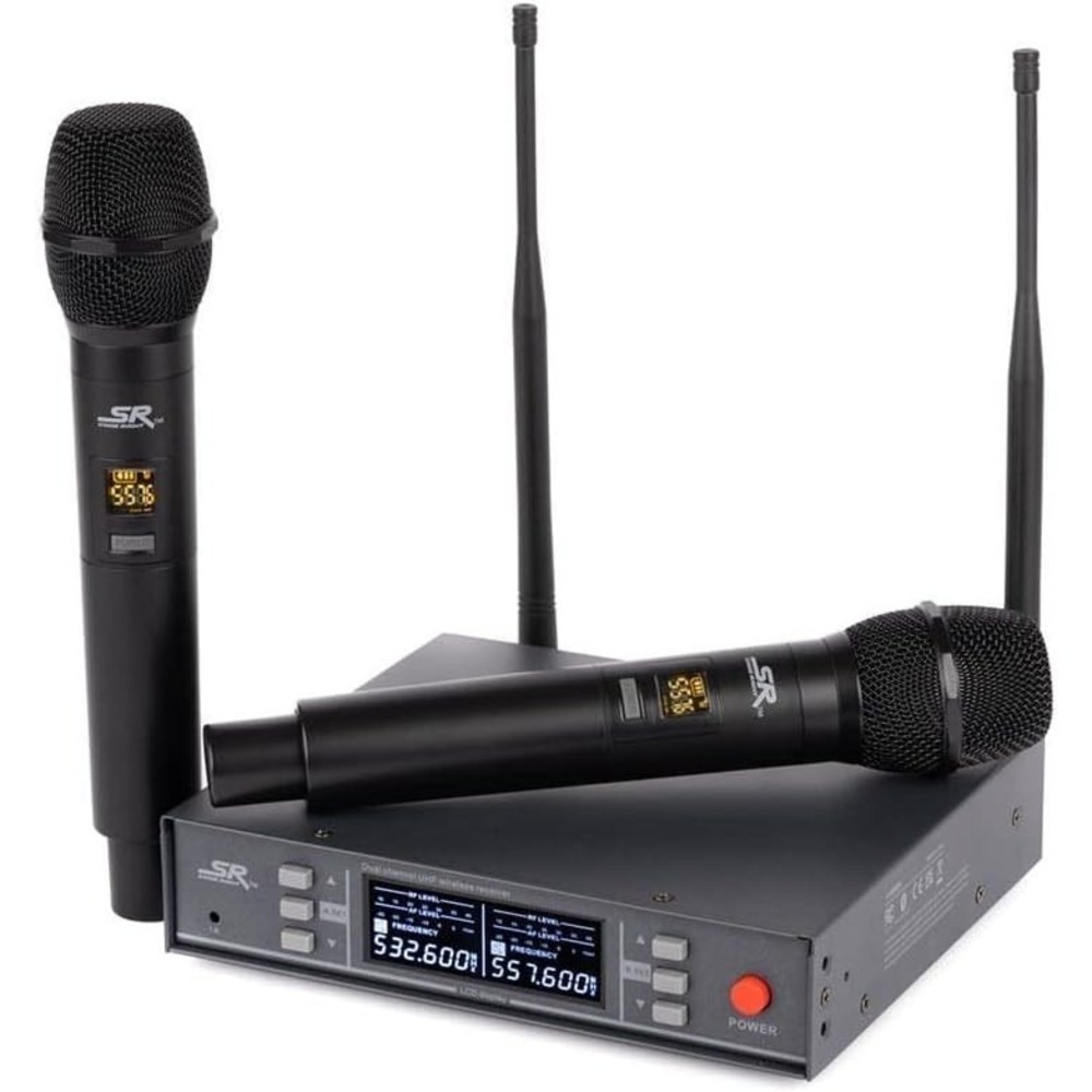 Monoprice Wireless Mic System Dual Handheld 200-Channel UHF for Karaoke Church‎